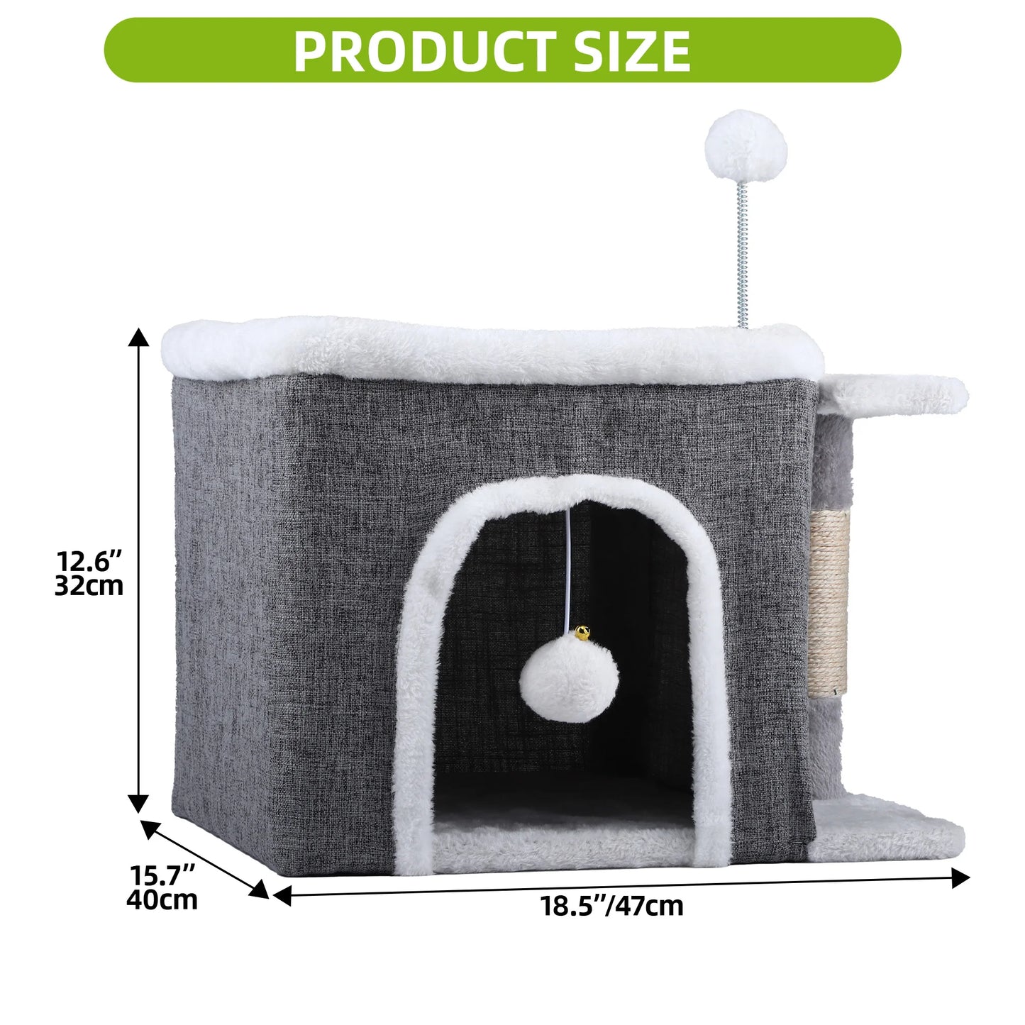 Balconera Cat Cave Bed with Scratching Board & Fluffy Ball - Indoor Igloo Hideaway for Cats