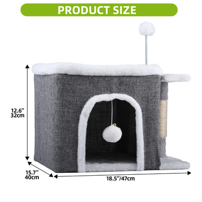 Balconera Cat Cave Bed with Scratching Board & Fluffy Ball - Indoor Igloo Hideaway for Cats